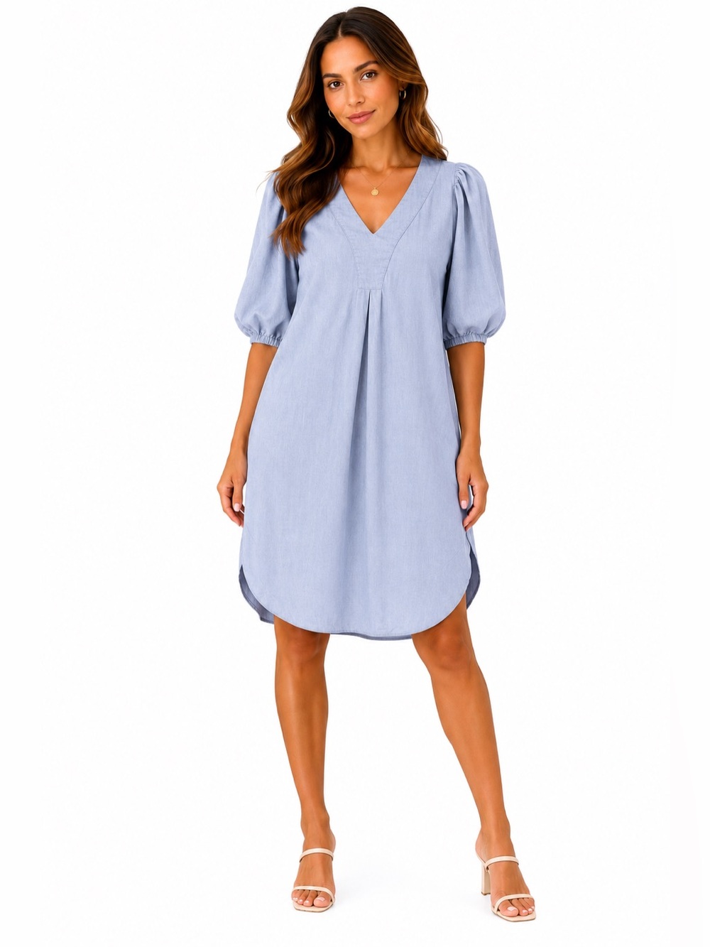 Cynthia Rowley Linen Blend Puff Sleeve V-Neck Shift Mini Dress